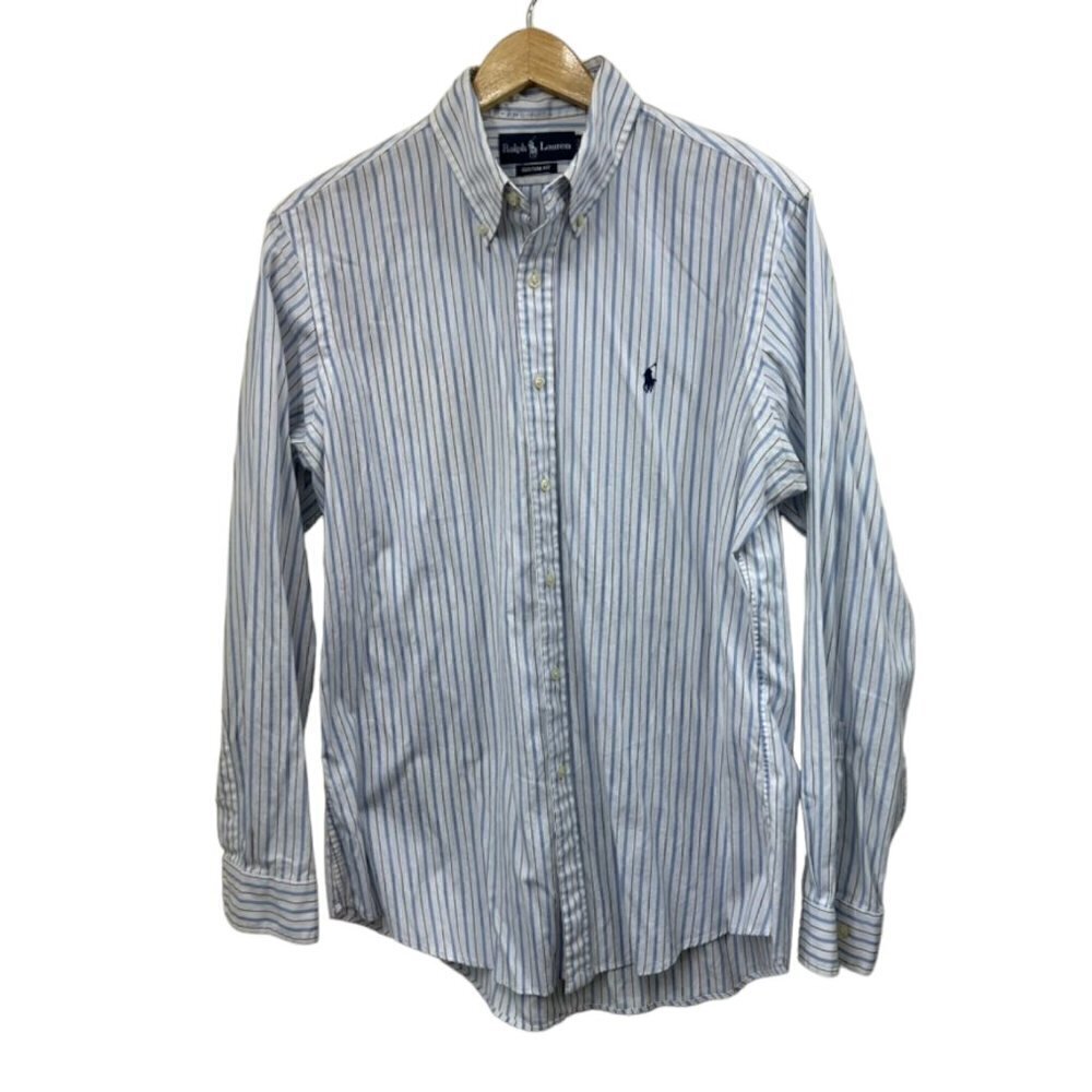 Ralph Lauren Custom Fit White Blue Stripe Dress Shirt, 16